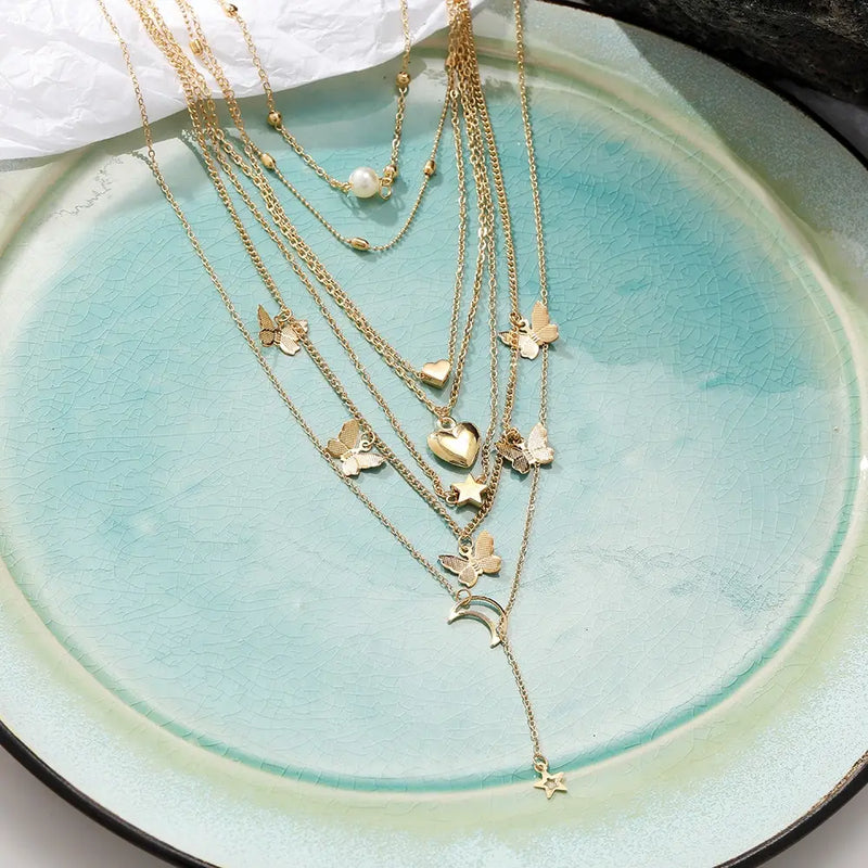 6pcs European & American Lady Necklace Set | Simple Star Moon Design | Lovely Atmosphere