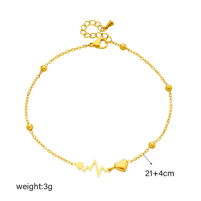 316L Stainless Heart ECG Anklets | Women's Trend Leg Chain | Gift Party Jewelry