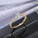 Huitan Classic 4 Claws Design Round Zirconia Women Wedding Engagement Rings 3 Colors Available Low-key Bridal Jewelry Hot Sale