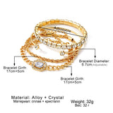 IPARAM 4 Piece Set Luxurious Bracelets for Women Crystal Shiny Adjustable Opening Chain Bracelets Punk Bangle Fashion Jewelry