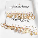 New Gold Color Butterfly Love Hoop Earrings Set New Creative Simple Heart Hollow Dangle Earring for Women Fashion Trendy Jewelry