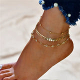 Modyle Bohemia Gold Color Snake Ankle Bracelet Set For Women Starfish Shell Heart Charm Anklet Chain On Leg Boho Jewelry Gift