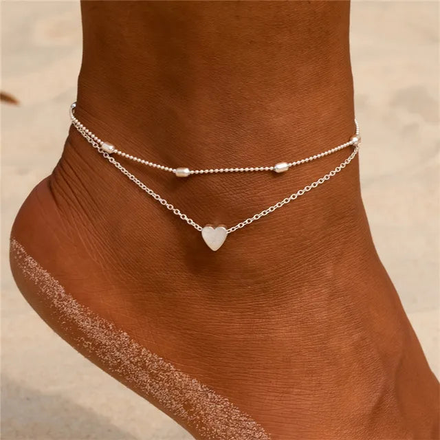 Modyle Bohemia Gold Color Snake Ankle Bracelet Set For Women Starfish Shell Heart Charm Anklet Chain On Leg Boho Jewelry Gift