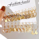 New Gold Color Butterfly Love Hoop Earrings Set New Creative Simple Heart Hollow Dangle Earring for Women Fashion Trendy Jewelry