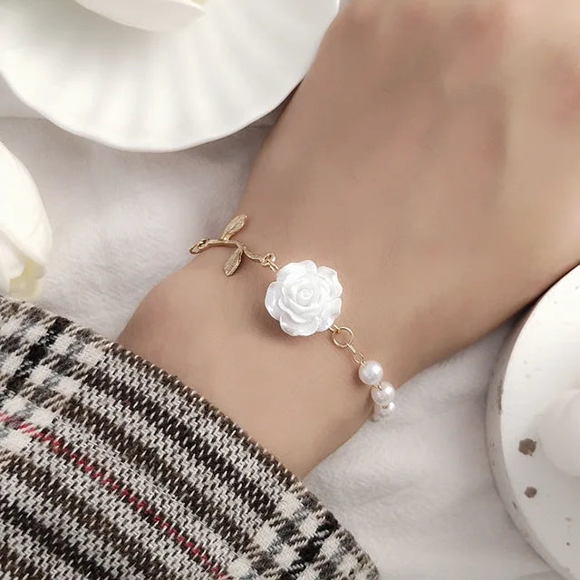 Korean Tulip Flower Bracelet | Zircon Opal Pearl | Adjustable Charm Trendy Jewelry