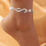 Infinity 8-charm Silver Anklet | Rhinestone Vintage Bracelet | Sparkly Foot Jewelry