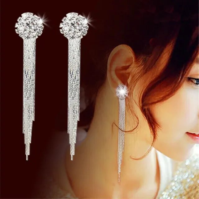 Gold Crystal Tassel Dangle Earrings | Wedding Fashion | Christmas Gifts