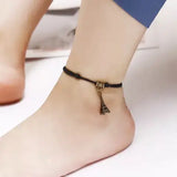 Retro Black Wax Rope Knitted Anklet | Summer Accessory | Beach Gift