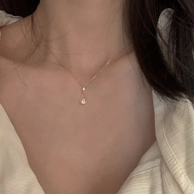 Korean Fashion Zircon Water Drop Necklace | Vintage Elegant Clavicle Chain | Wedding Jewelry