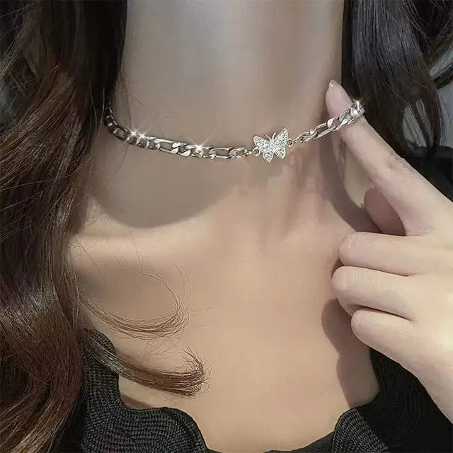 New Shiny Butterfly Necklace Ladies Exquisite Double Layer Clavicle Chain Necklace Jewelry for Ladies Gift