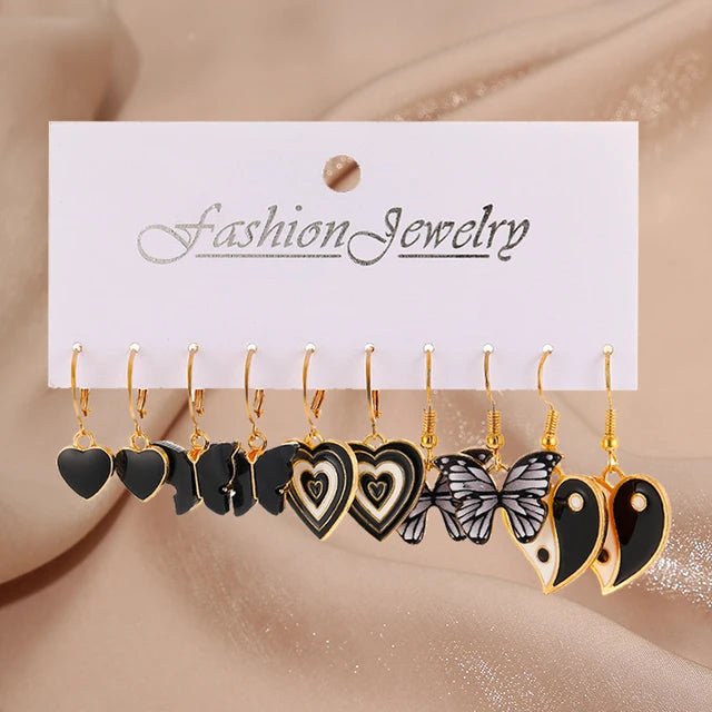 Pearl Twist Hoop Earrings Set | Butterfly Acrylic Dangles | Gold Plated Cartoon Jewelry