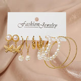 Pearl Twist Hoop Earrings Set | Butterfly Acrylic Dangles | Gold Plated Cartoon Jewelry