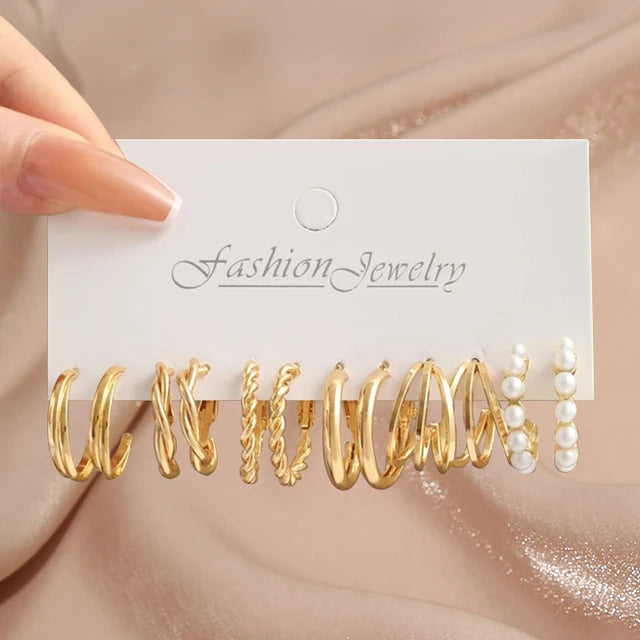 Pearl Twist Hoop Earrings Set | Butterfly Acrylic Dangles | Gold Plated Cartoon Jewelry