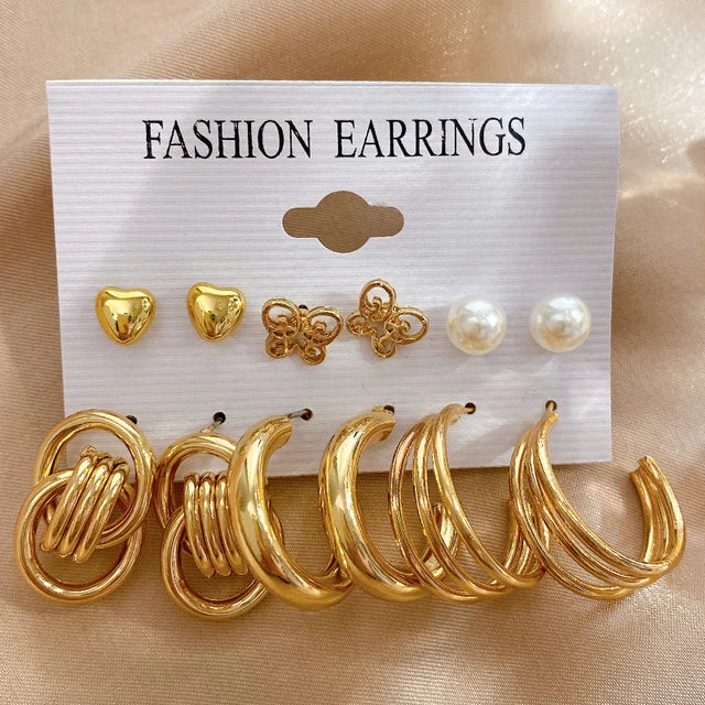 Pearl Twist Hoop Earrings Set | Butterfly Acrylic Dangles | Gold Plated Cartoon Jewelry